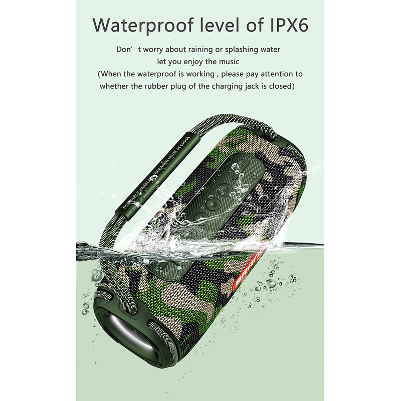 Camouflage 20w IPX6 Waterproof Portable Music Parlante Bluetooth Stereo Loud Speaker Outdoor Wireless With LED Light