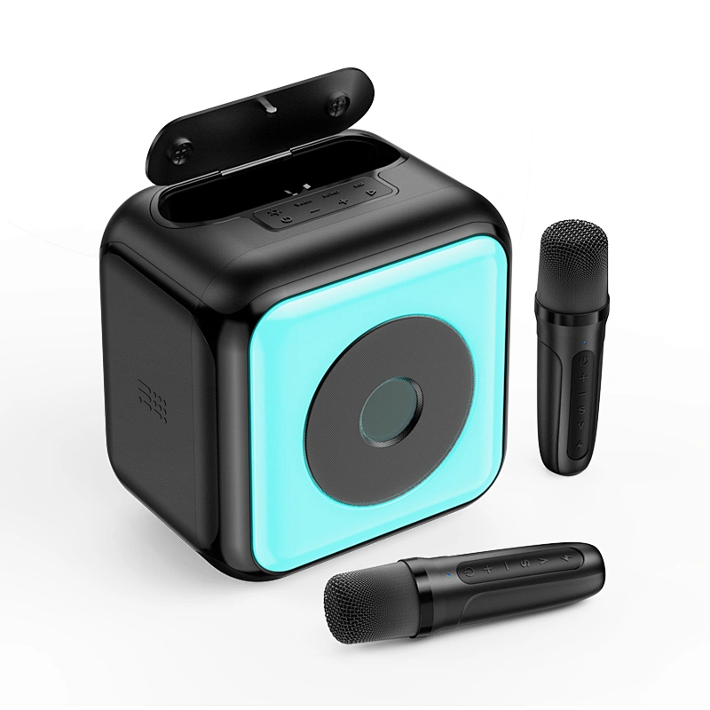 New Exclusive Model Colourful Lighting Karaoke Subwoofer Bluetooth Speaker with Built-in Wireless Dual Microphones
