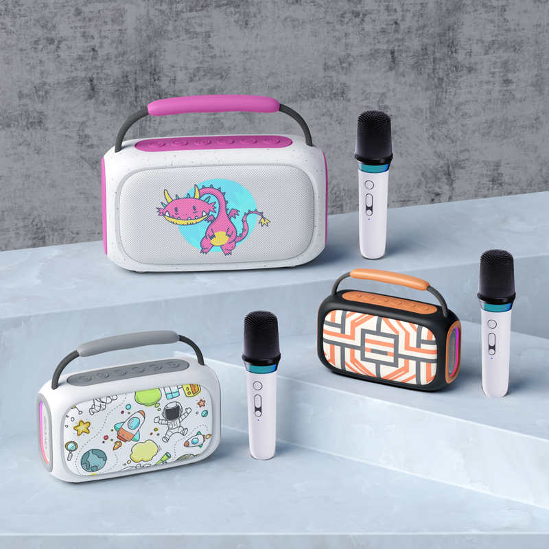 OEM New Karaoke Bluetooth Portable Speaker 20W Dual BT Wireless Microphone Fabric Colorful LED Lights Computer Mobile Phone