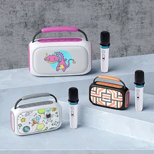 OEM New Karaoke Bluetooth Portable Speaker 20W Dual BT Wireless Microphone Fabric Colorful LED Lights Computer Mobile Phone