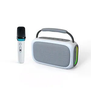 OEM New Karaoke Bluetooth Portable Speaker 20W Dual BT Wireless Microphone Fabric Colorful LED Lights Computer Mobile Phone