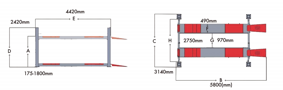 Four post car lift Overall Dimension