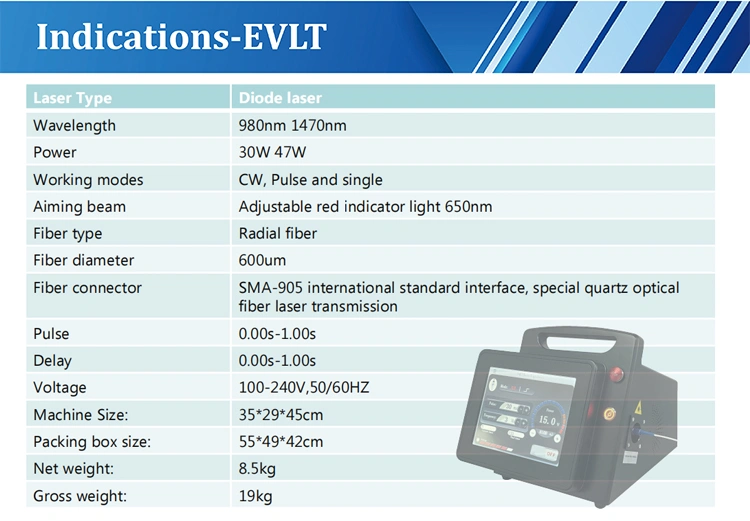 r vein varicose veins remover evlt 1470nm medical laser machine