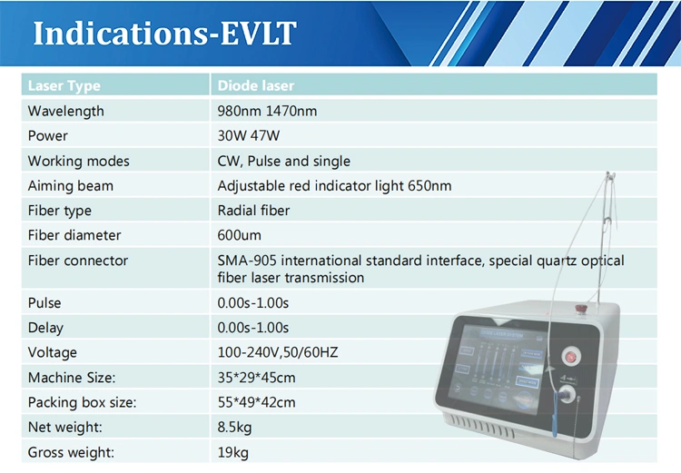 endovenous laser vein varicose veins remover evlt 1470nm medical laser machine