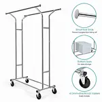 Heavy Duty Double Rails Adjustable Collapsible Rolling Standard Clothing Garment Rackon Wheels