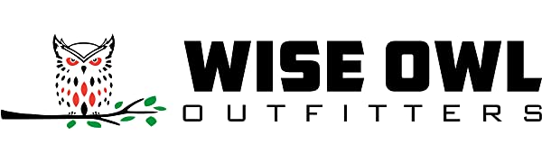 Wise Owl Outfitters logo artistic owl on branch black white red green.