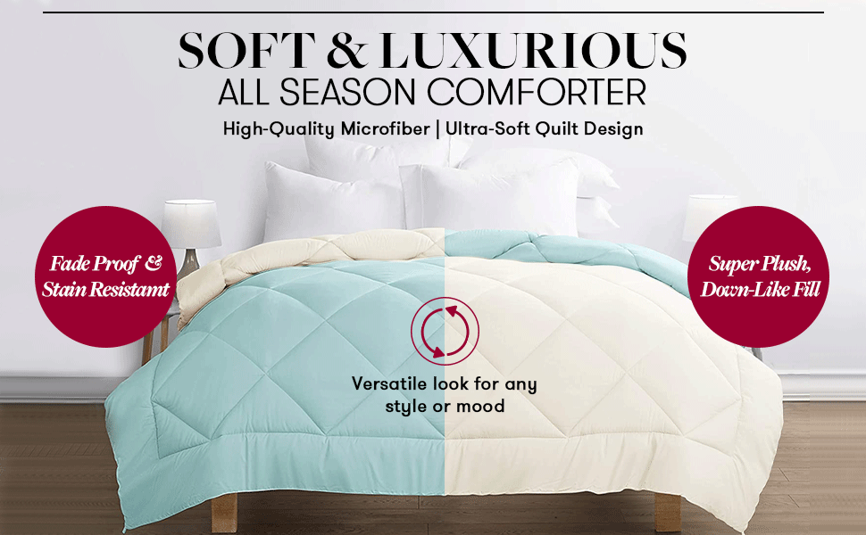 Reversible - Two comforter designs in one. Comforter comes in Twin, Queen, King, Cal-King.