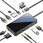 USB3.0 Docking Station OEM BK 11in1 USB3.0 Hub Dual HDM I VGA RJ45 Triple Displays Compatible for MacBoo k Pro Del l Lenov o H P