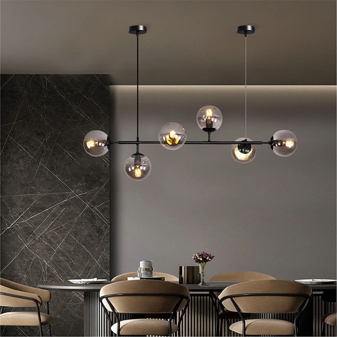 glass ball pendant light with black accents