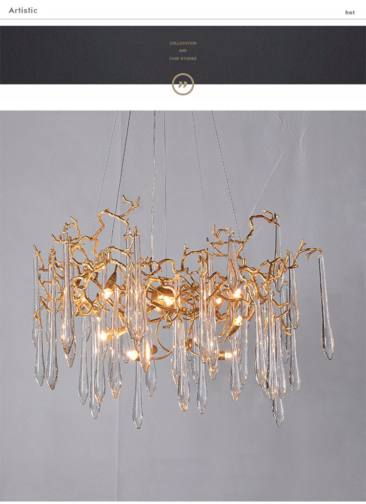 rustic tree branch crystal chandelier industrial style