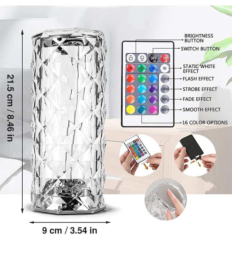 remote control acrylic diamond table lamp