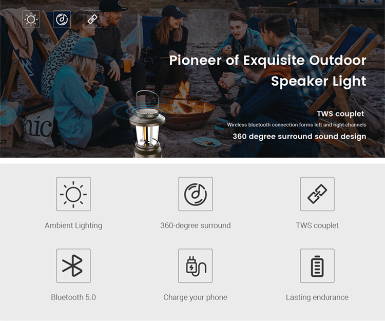 bluetooth camping light with speaker