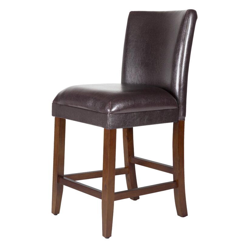 Retro leather counter stool with back - full view