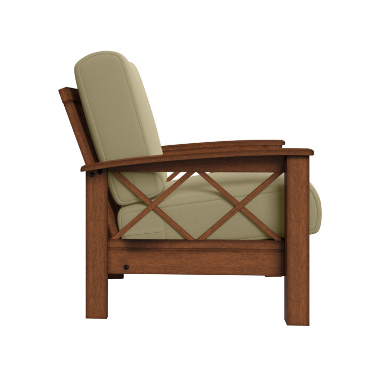 arm chair side view with decorative brace
