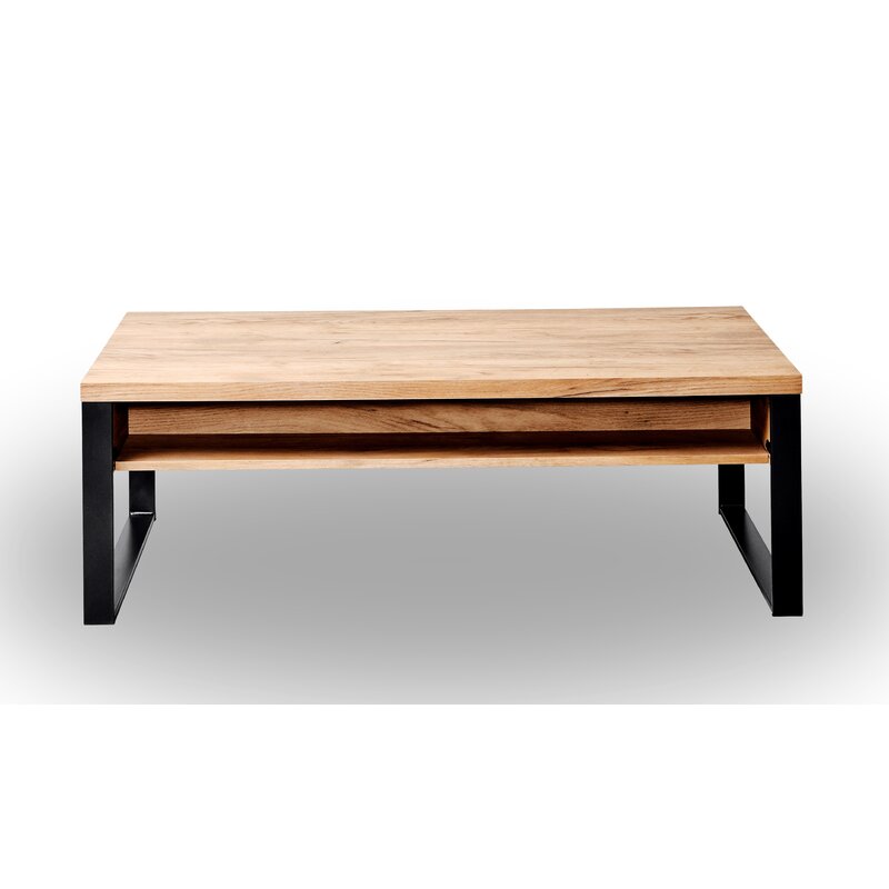 Side table with hidden storage drawer open