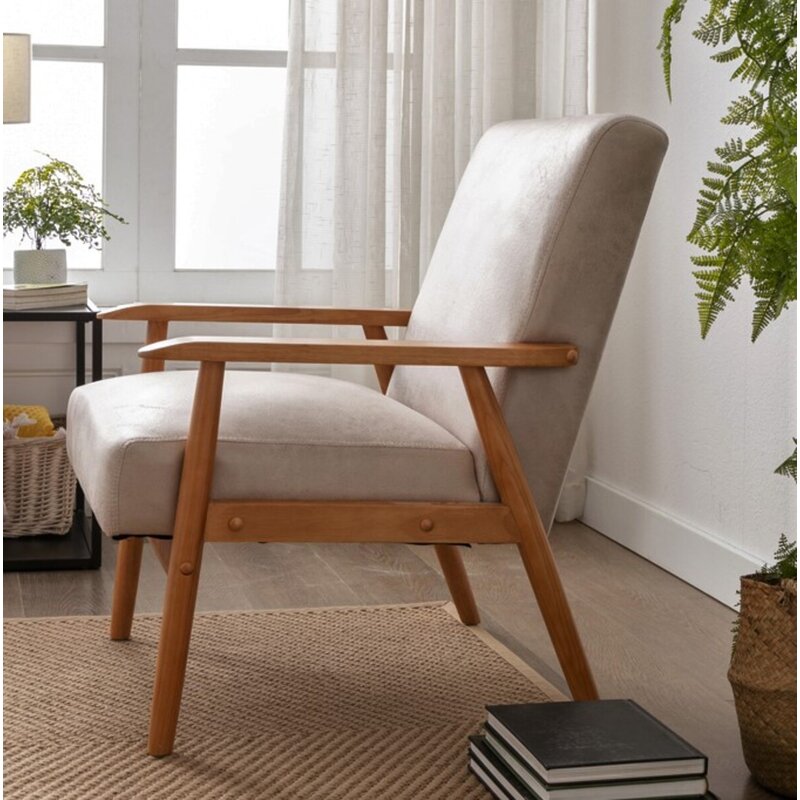 Closeup of thick cushion and solid wood frame
