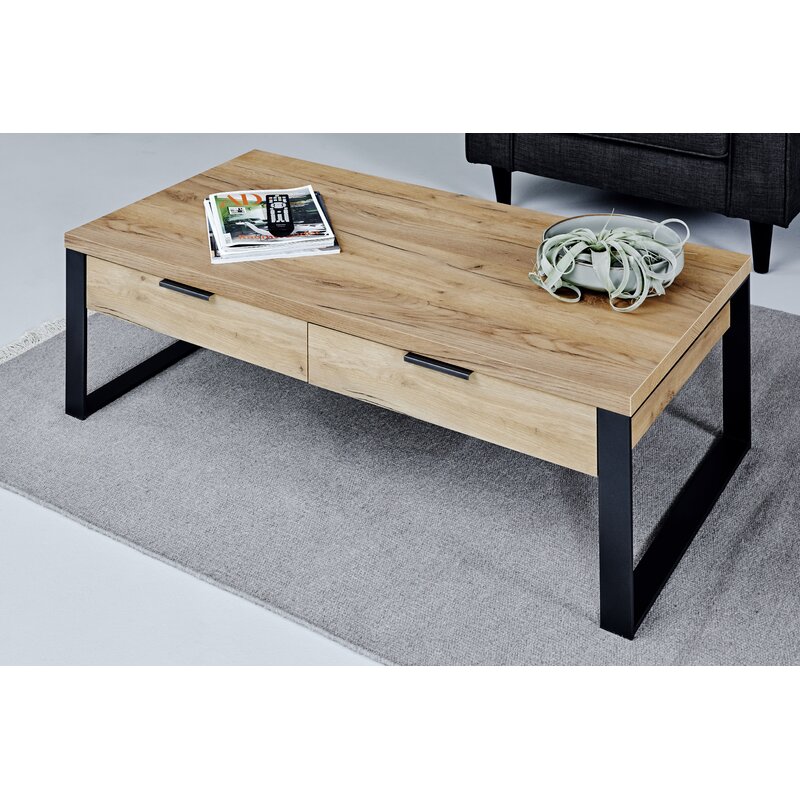 Oak side table in modern interior