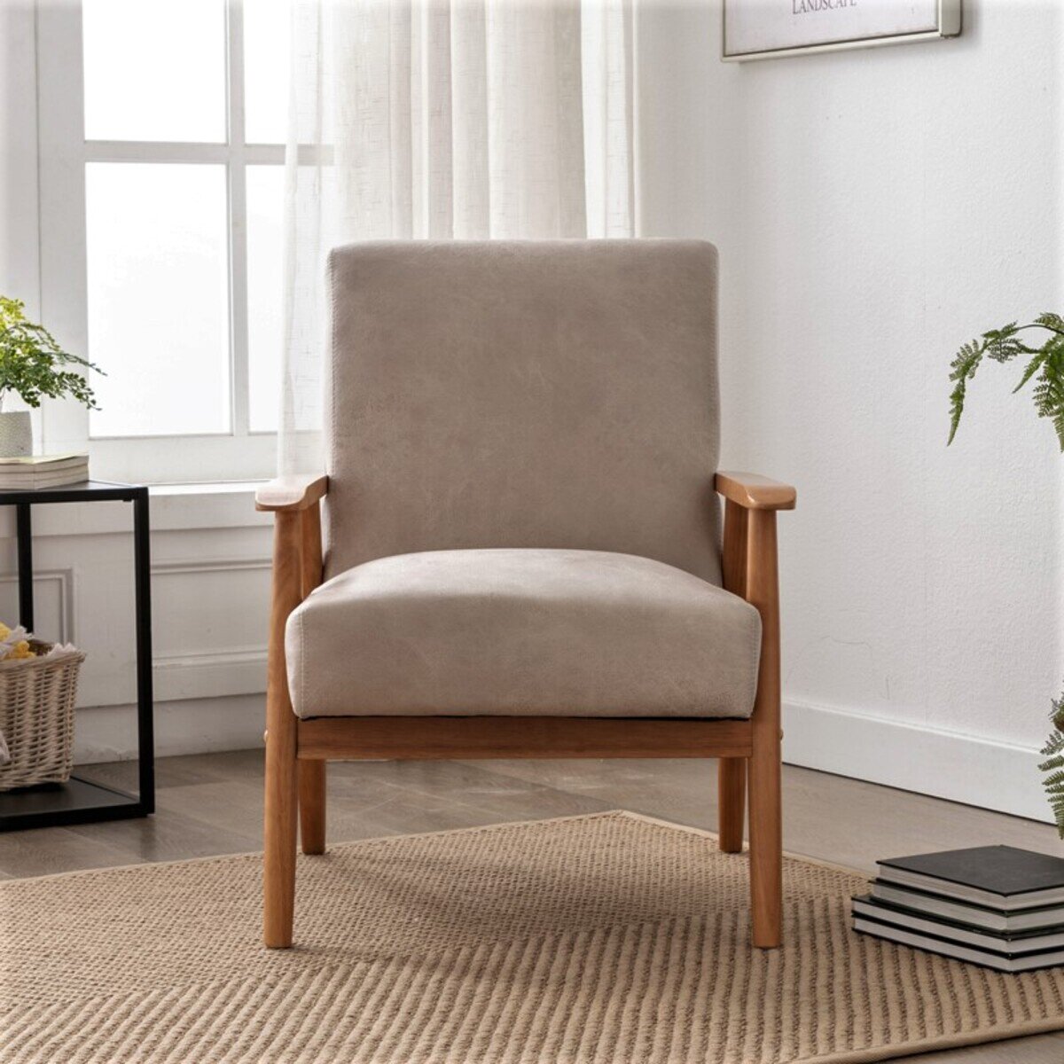 Indoor leisure chair with solid rubber wood frame