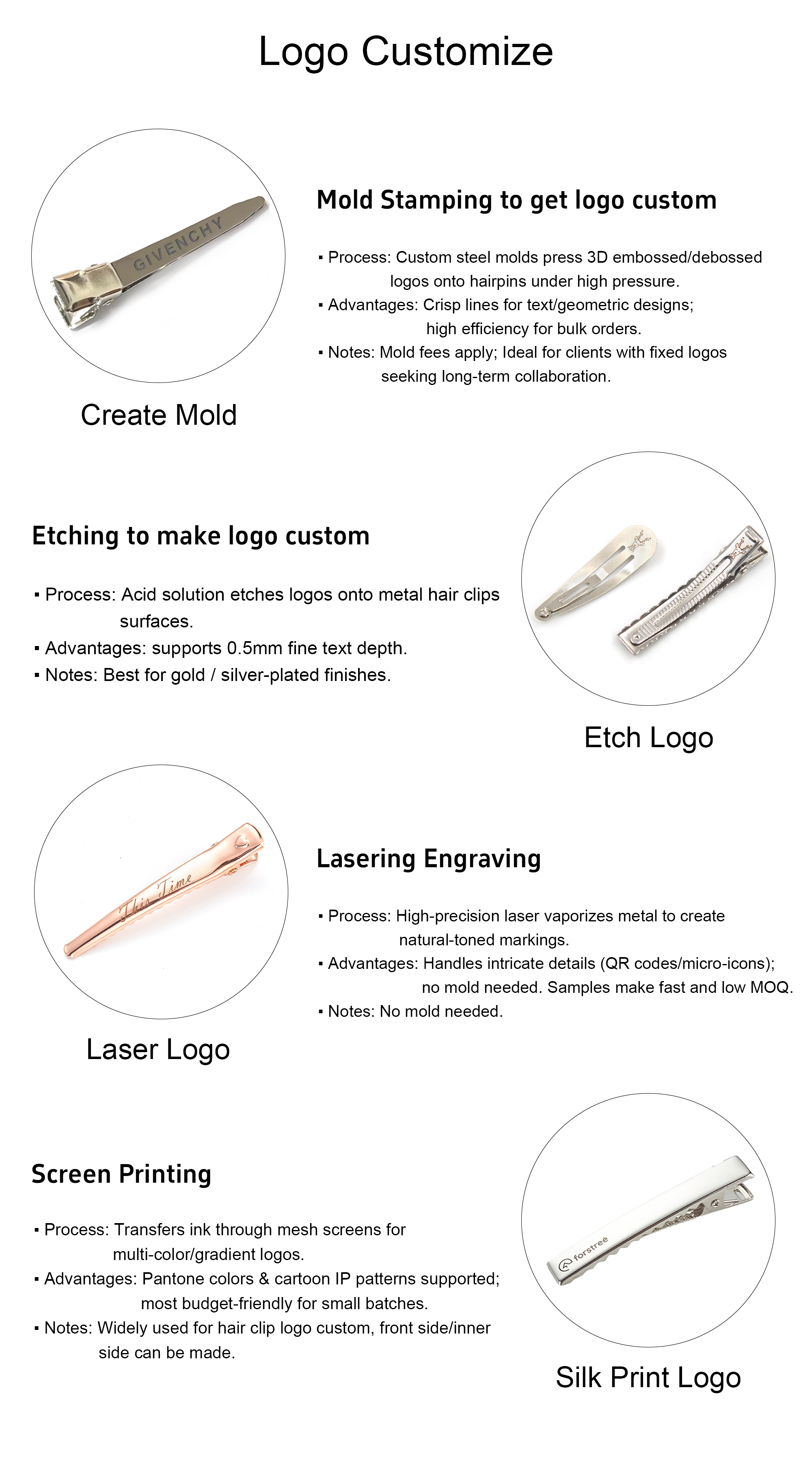 custom hair clip logos