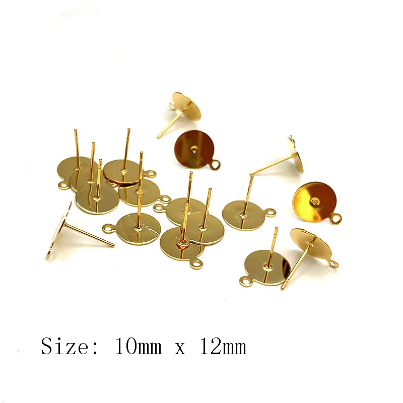 10MM Hypoallergenic Stainless Steel 18K Gold Flat Pad Earring Posts