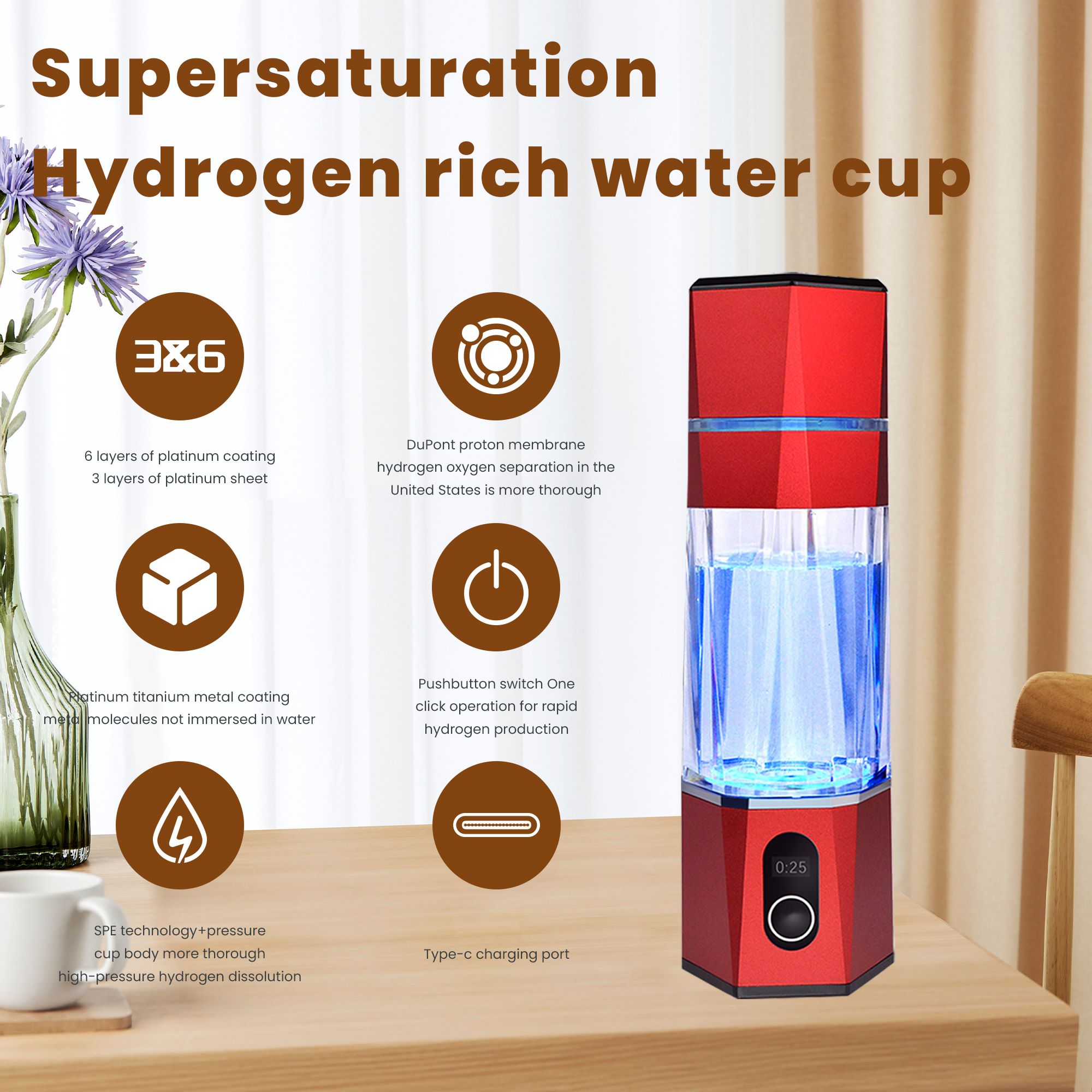 Hydrogen rich water flask