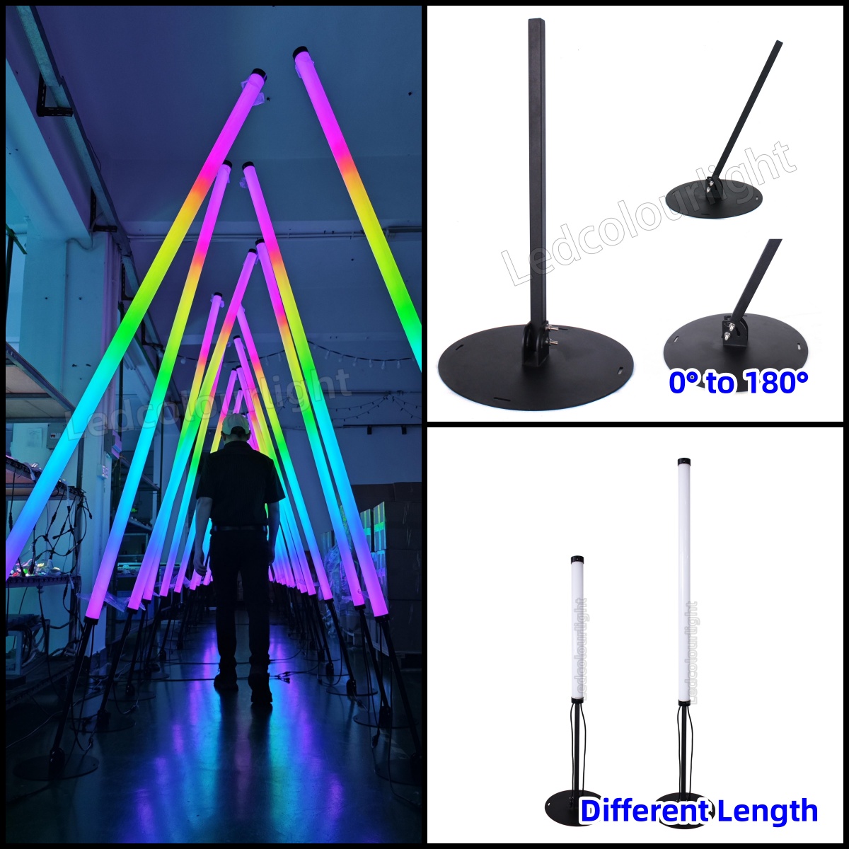 50mm rainbow led tube with vertical standing bracket