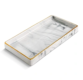 Popular high quality plate / wholesale marble serving black tray with gold rim