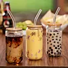 12oz 16oz Clear Sublimation Blanks tumbler Glass Beer Can Glass Cup With Bamboo Lid And Straw