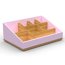 Resin Shell Bamboo Grid Cosmetic Storage Desktop Vanity Organizer