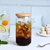 12oz 16oz Clear Sublimation Blanks tumbler Glass Beer Can Glass Cup With Bamboo Lid And Straw