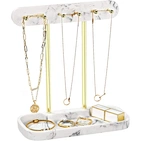 Resin Tray Base Jewelry Dish 6 Hooks Metal Jewelry Stand Display
