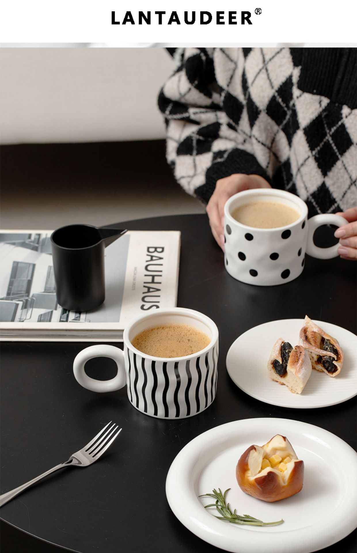 Checkerboard Round Handle ceramic cafe cup manufacturer