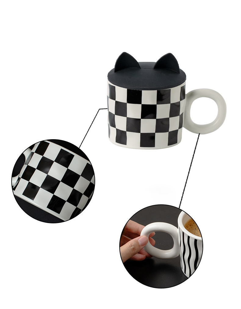 Checkerboard Round Handle ceramic cafe cup manufacturer