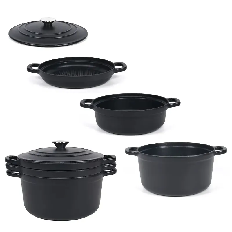 Cast Iron Dutch Oven Set 4 in 1 Space-Saving Stackable Cookware Set