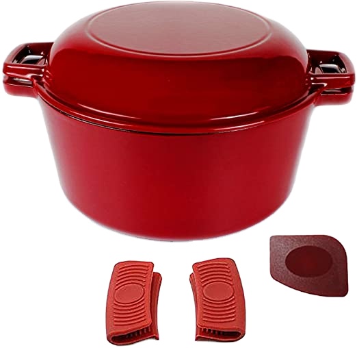 Enamel Casserole Dish 5-QT Enamel Cast Iron Double Dutch Bread Oven With Skillet Lid