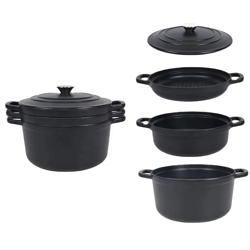 2024 New Arrivals 4-Piece Enamel Dutch Oven Pot Set Stackable Cast Iron Cookware Set