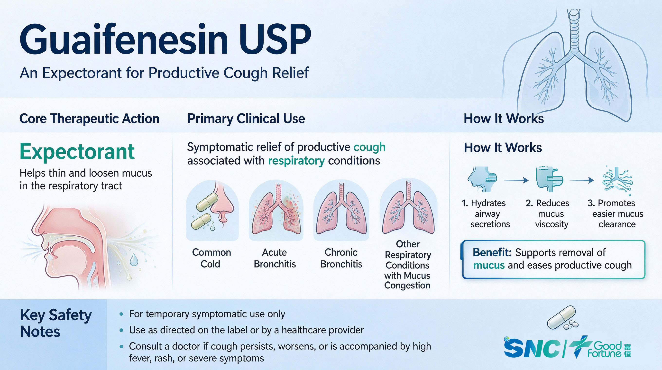 Guaifenesin USP, High Purity Expectorant API for Pharmaceutical Formulation