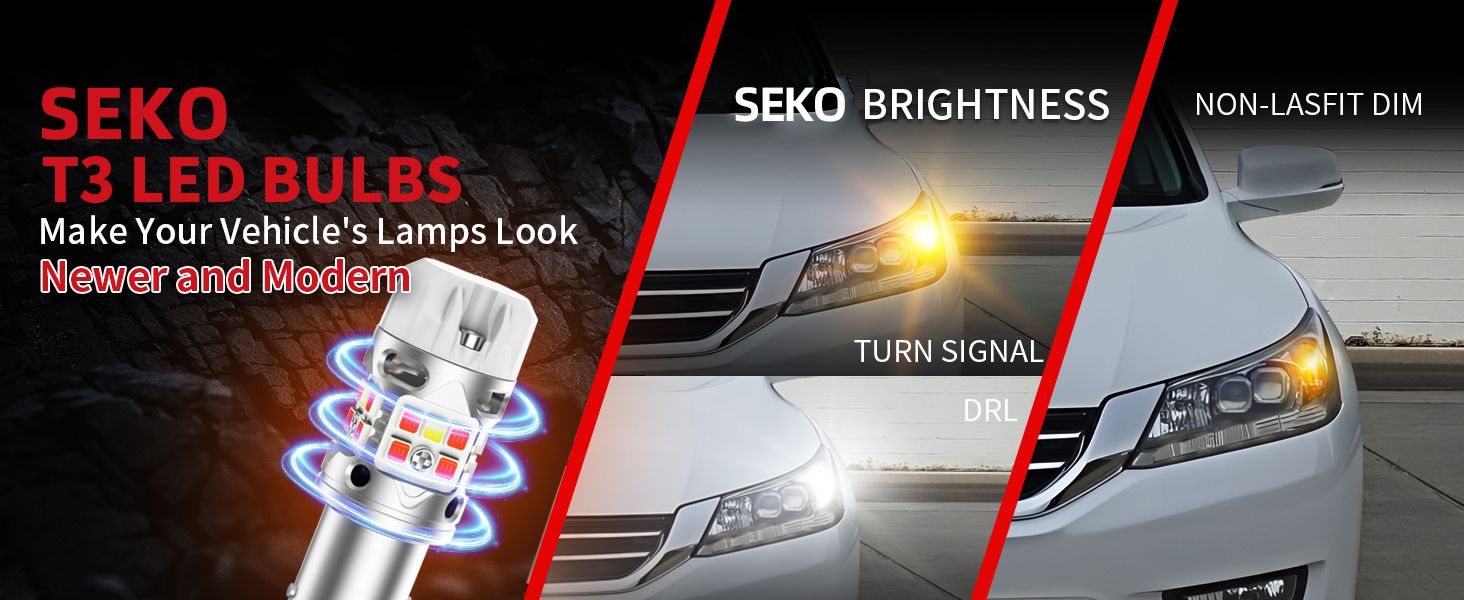 A sedan is turning on its SEKO 1157 DRL bulbs