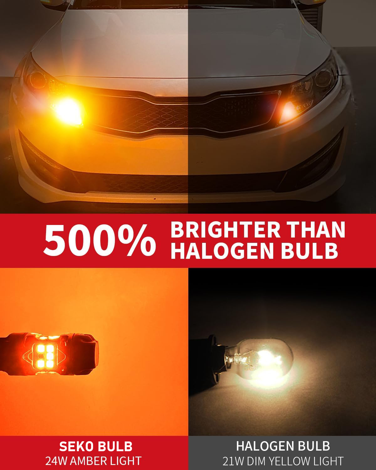 Comparison of the brightness of Seko T3 1156 led bulb with the original halogen bulbs.