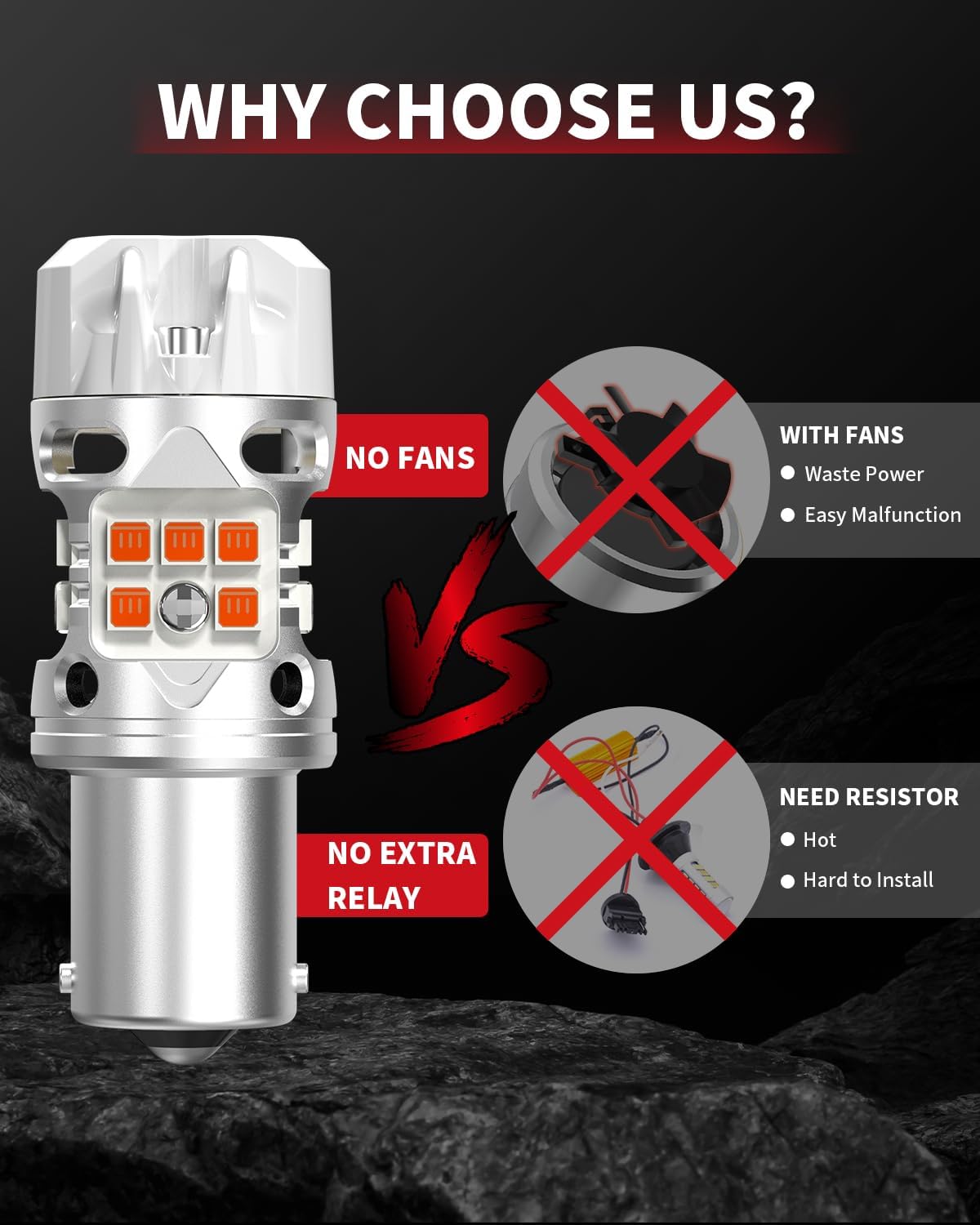SEKO t3 1156 bulbs has no fan design, so it is not easy to break and lasts longer.