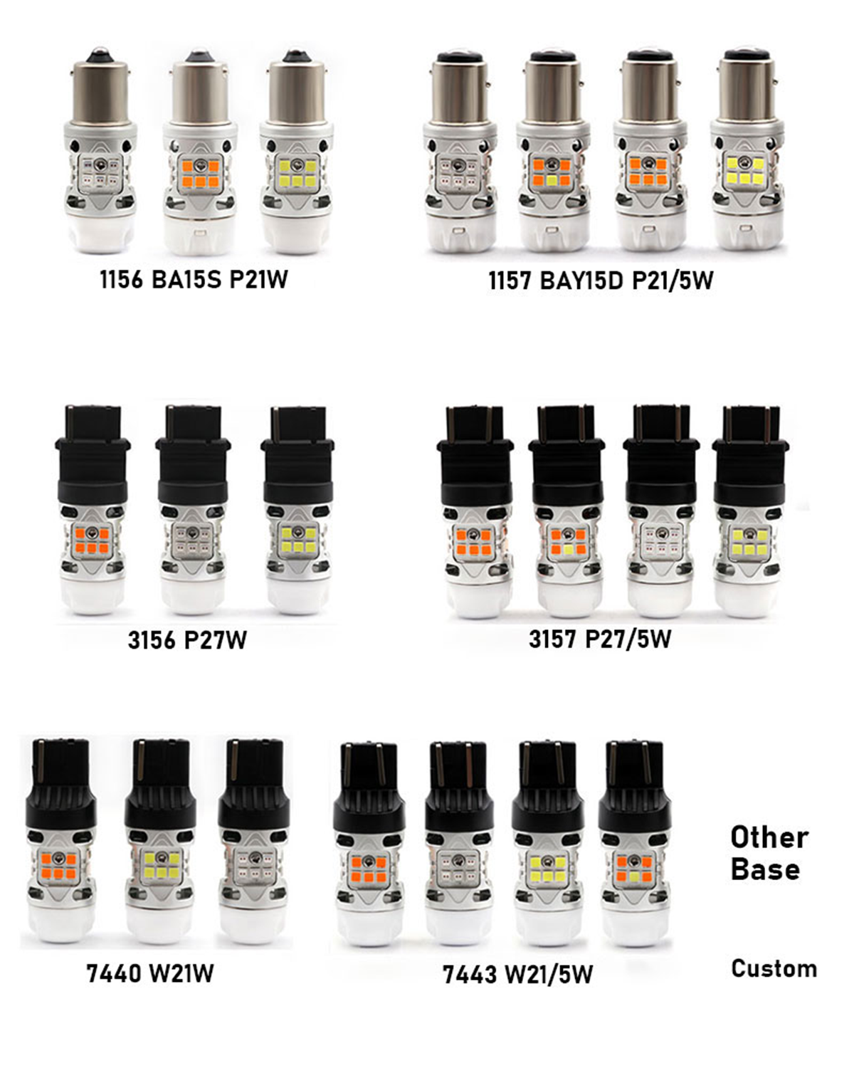 The SEKO T3 family is available in a variety of interfaces including 1157 3156 3157 7440 7443 1156 bulbs