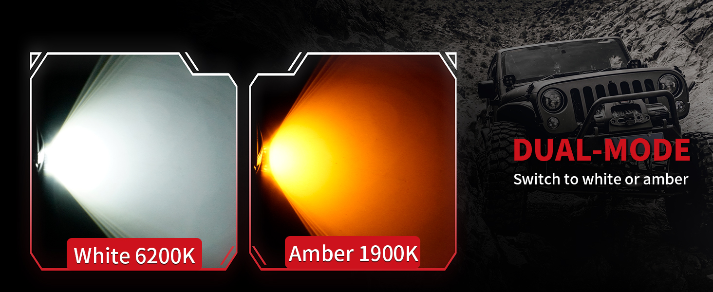 Color temperature of this rock light: 6200K for white light, 1900K for amber light