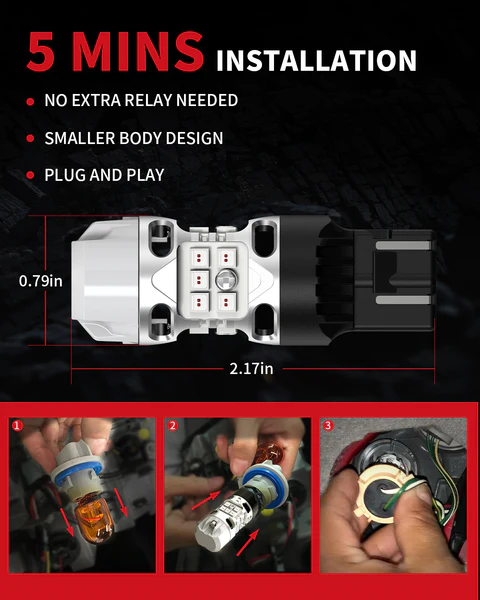 Transform your vehicle's lighting with the easy installation of the 7443 led bulb in just 5 minutes.
