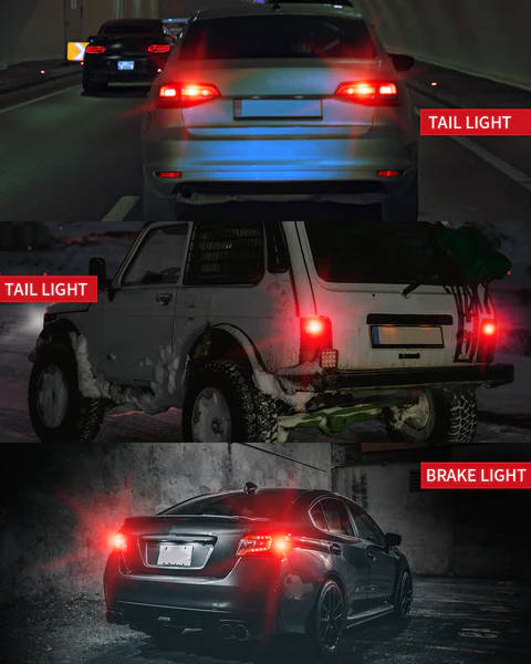 3 vehicles fitted with 7443 Red Brake Light