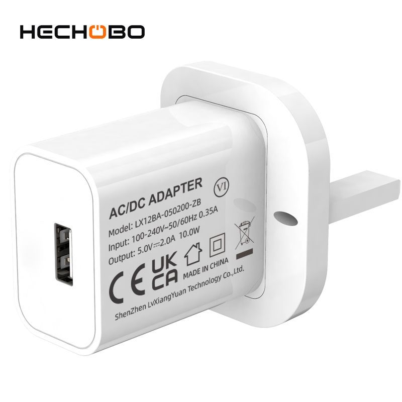 Настенное зарядное устройство USB 2.1, 5 В, адаптер питания с одним портом 2.1a, вилка для Великобритании и сертификат CE UKCA для светодиодных ламп LX12BA-050210-ZB