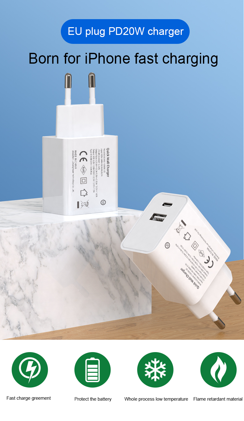 The Apple USB C wall charger is a PD charger type C, delivering 20W of power output, making it an ideal iPhone adapter 20w for fast charging.