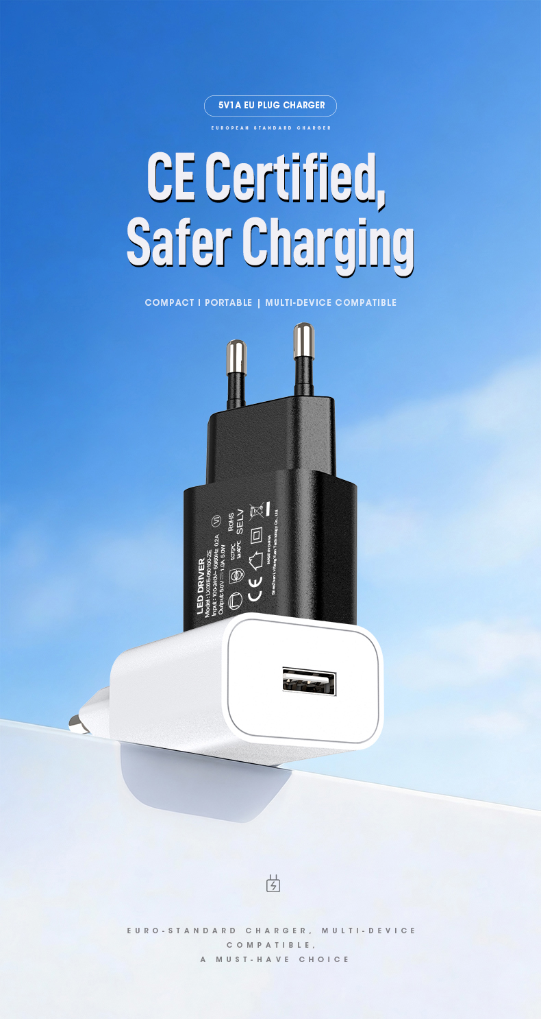 The 5 w charger delivers stable 5W power (5V/1A) with universal 100-240V input. Features over-current/short-circuit protection, compact plug-in design, and medical-grade voltage stability. CE/FCC certified for IoT sensors, medical monitors, and low-power devices.