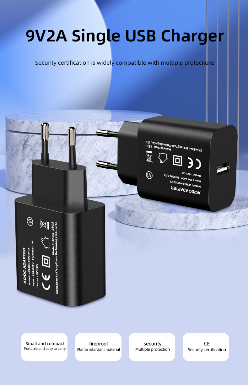 The 18W 9V 2A adapter is a high-performance charging solution capable of delivering fast and efficient charging with a power output of 18 watts and 9 volts.