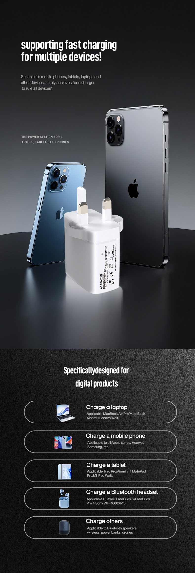 The 65w laptop charger delivers full-speed power via USB-C PD. As a compact Usb C Laptop Charger 65w, it features GaN technology. The 65W Dual Port USB-C GaN Wall Charger powers laptops + devices simultaneously with foldable design and universal voltage.