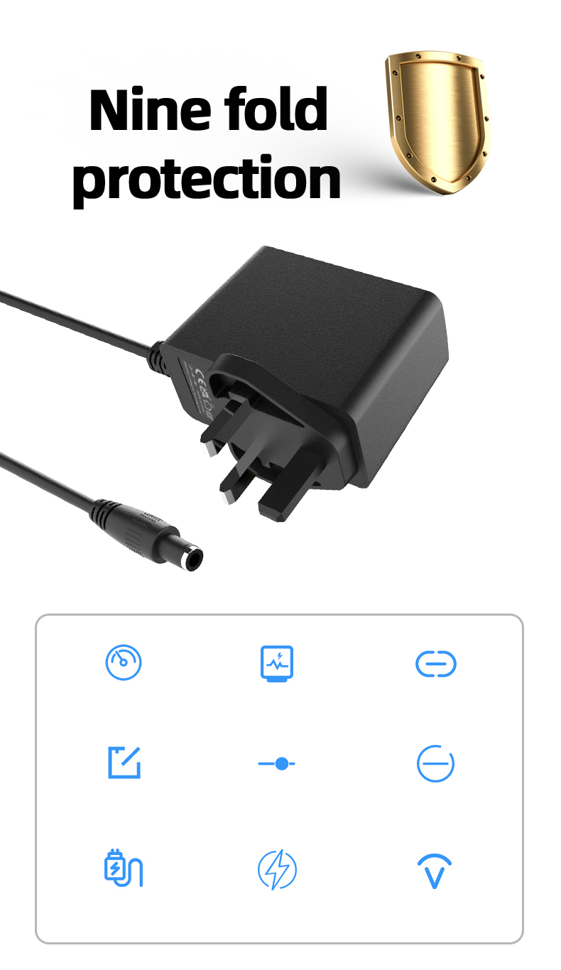 The 12V 2A power adapter efficiently converts 100-240V AC input into stable 12V/2A DC output (24W), powering devices like routers, CCTV systems, LED lighting, and audio equipment. With built-in protections against over-current, short-circuit, and overheating, its compact design ensures reliable performance. Certified by FCC/CE safety standards, it delivers consistent energy for home, office, or industrial applications.